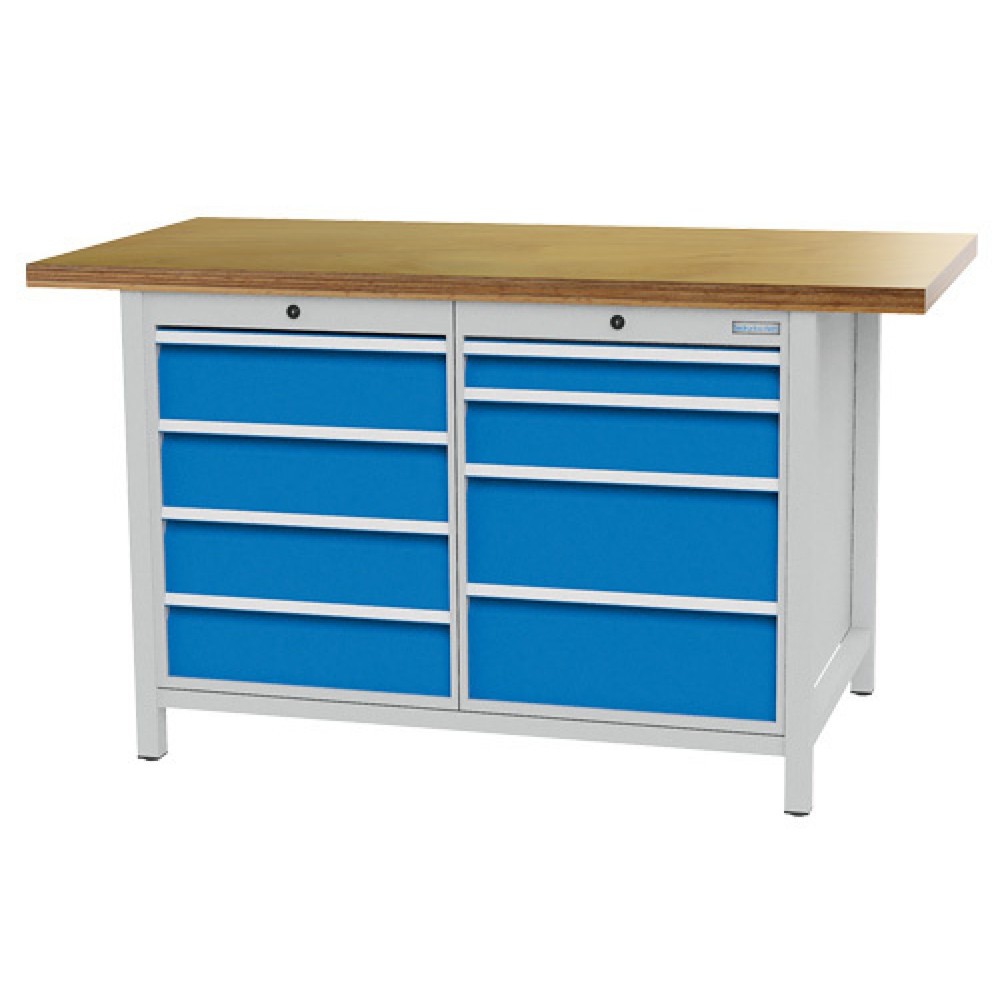 Immagine del prodotto: Banco da lavoro a comparti Bedrunka+Hirth R 18-24, AxLxP 959 x 1.500 x 750 mm, grigio chiaro, azzurro, 8 cassetti 1x75 + 1x125 + 4x150 + 2x200 mm