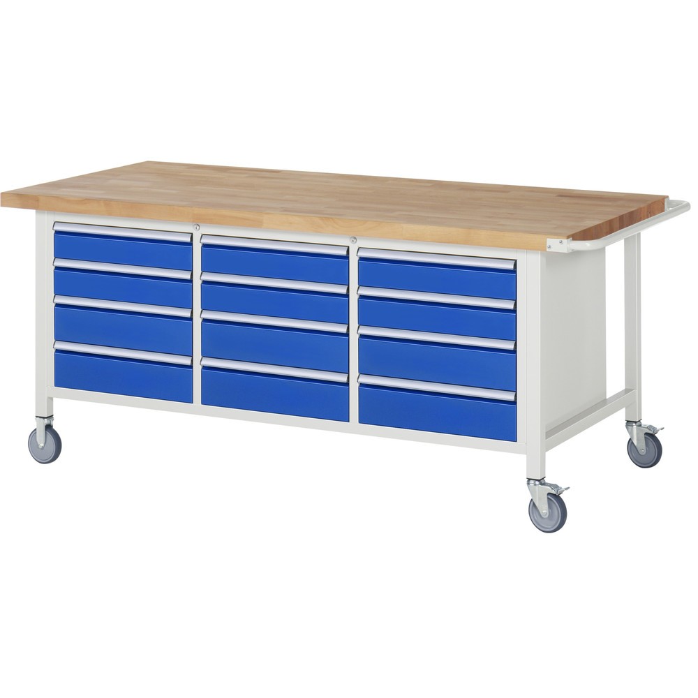 Immagine del prodotto: RAU Banco da lavoro mobile Serie 8000, HxLxP 880 x 2.000 x 900 mm, 1 contenitore triplo nella base, con 12 cassetti