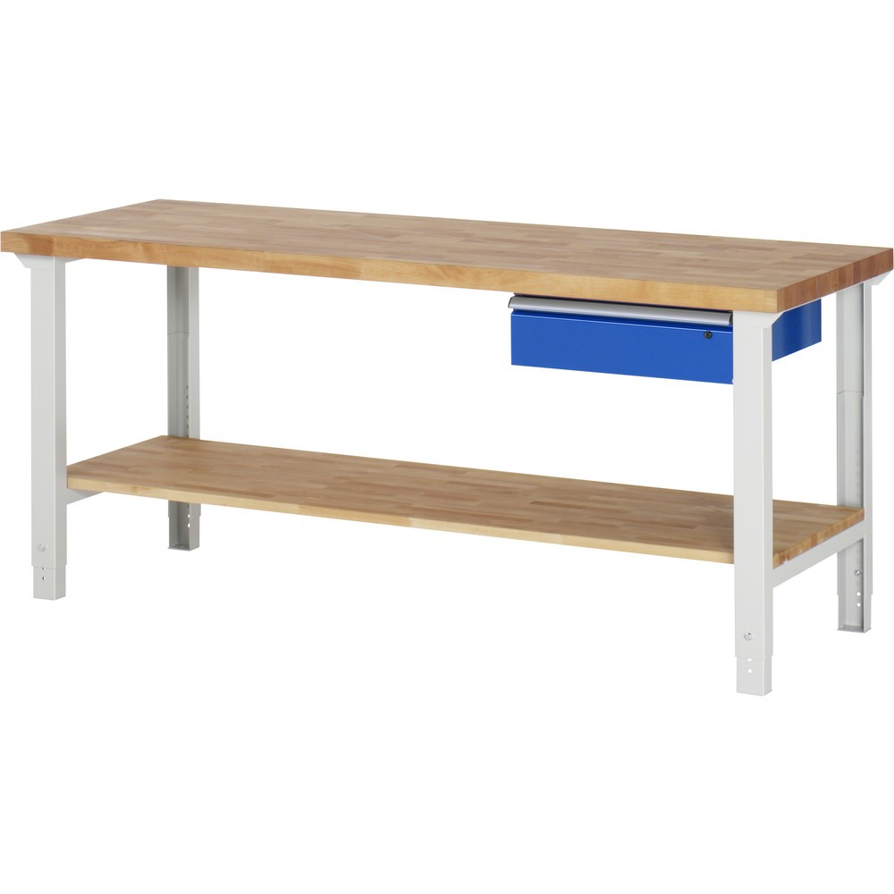 Immagine del prodotto: RAU Banco da lavoro Serie 7000, HxLxP 790-1.140 x 2.000 x 700 mm, piano di appoggio inferiore, con 1 cassetto a destra